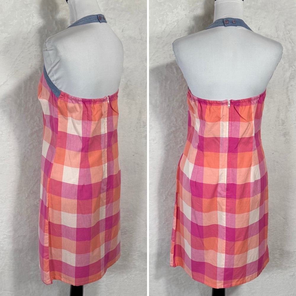 NWT Y2K Plaid Chambray Halter Dress Size S Pink Gingham Sundress Preppy Vintage - Picture 6 of 16